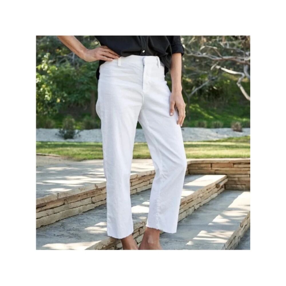 Frank & Eileen Kinsale White Performance Linen Cropped Pants Size 8